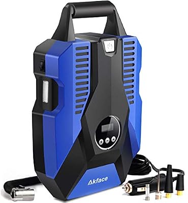 Akface Compresseur d'Air Portatif Gonfleur Pneus Voiture Electrique Pompe Portable DC 12v 150PSI Avec Sac de Rangement Numérique Lampe LED Écran, Compatible avec Véhicules, Moto, Bicyclette