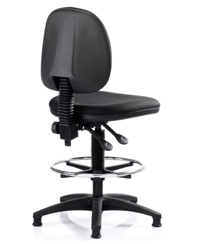 TECHNICIANS Heavy-Duty Draughtsmans Chair (150kg capacity, Black fabric)