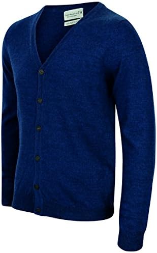 MENS BLUE 100% MERINO WOOL CARDIGAN JUMPER PULLOVER NEW V NECK DESIGNER EX STORE