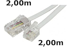 DITM® Cordon Téléphone ou ADSL RJ11 Male vers RJ 45 Male (2,00m, Blanc)