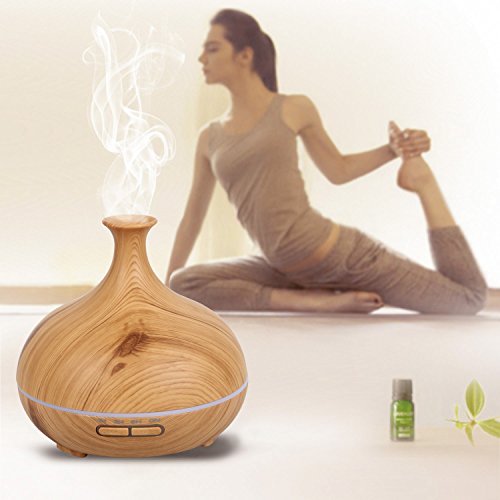 Dricar LED Luftbefeuchter 300ML Ultraschall Aroma Diffuser Befeuchter Tragbare Holzmaserung