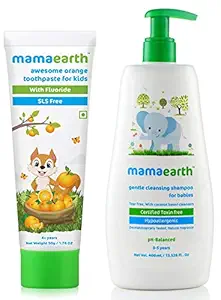 Mamaearth Gentle Cleansing Natural Baby Shampoo (400 Ml) And Mamaearth Natural Toothpaste, Orange Flavour, Sls Free, With 750 Ppm Fluoride, 4+ Years, Plant Based