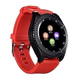 Fuibo Smartwatch, Bluetooth 3.0 Smart Watch unterstützt SIM- und TFcard-Kamera für Android-Telefone (Schlaftest, QQ, WeChat, Facebook, Twitter, Whatsapp) (Rot)