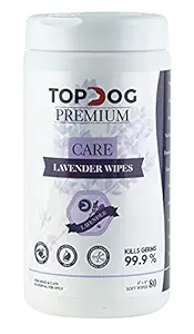 Top Dog Sanitizing Pet Wipes, Lavender (80 pulls) - Kills 99.9% Germs, Anti Microbial, Contains Natural Adaptogens, Insect Repellant, Vet Approved, Enriched with Vitamin E & Aloe Vera, No Alcohol
