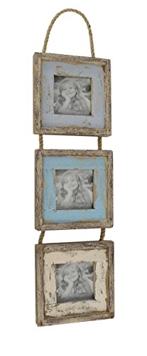 Holz-Hänger Bilderrahmen für 3 Bilder (braun - türkis - creme)