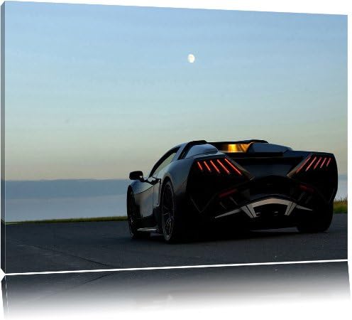 Sport car at sunset, painting on canvas, XXL Pictures completely framed with large wedge frames, wall art print picture with frame, cheaper than painting or an oil painting, not a poster or placard, Leinwand Format:120x80 cm