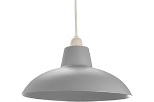 Industrial Retro Designed Matt Grey Curved Metal Ceiling Pendant Light Shade | 60w Maximum | 29cm Diameter by Happy Homewares