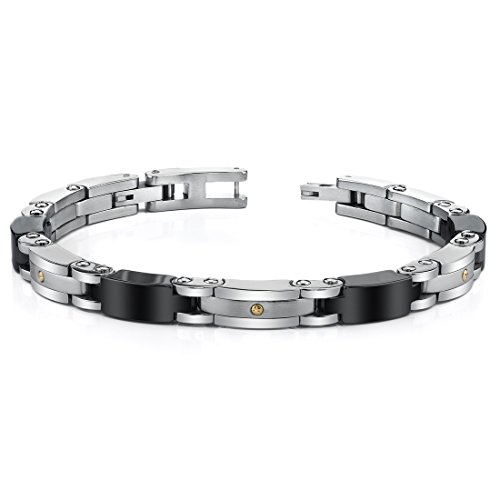 Revoni Herrenarmband Edelstahl und Gold,18 Karat