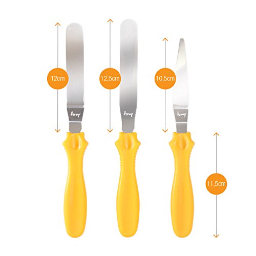 Amazy Edelstahl Streichpalette (3 tlg.) – Hochwertige Winkelpalette im 3er Set für gleichmäßige Überzüge und Glasuren von Kuchen, Torten und Cupcakes (12 cm) - 4