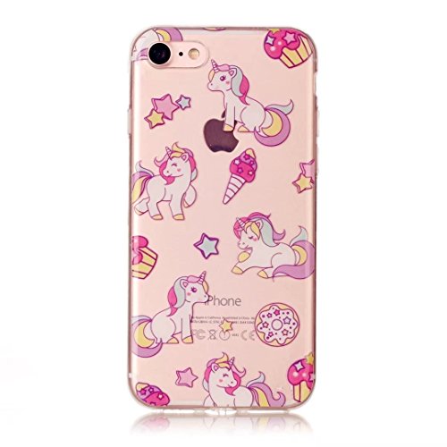 iphone 7 (4.7 Zoll) Hülle,JIEJIEWYD TPU Transparent Case Crystal Clear Back Case Cover Bumper Slim Case Cute Cartoon Picture Series Soft Silicone Case Anti Shock für – Unicorn Rosa - 3