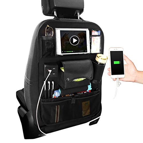 Preisvergleich Produktbild HONCENMAX Auto-Rückenlehnenschutz Autositz zurück Veranstalter Tasche Rücksitz Schutzaufbewahrung Trittmatte Großes Reisezubehör - 4 USB-Anschluss für Mobiltelefon IPad - Oxford Stoff