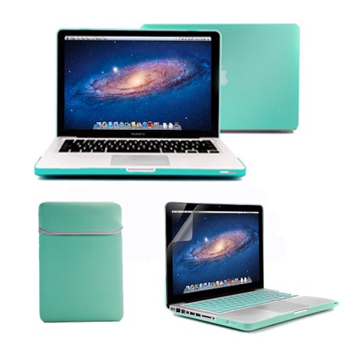 GMYLE Türkis 4 in 1 Hülle Tasche für Macbook Pro 13 Zoll - Weicher Transportbeutel - Tastatur-Abdeckung (US Layout) - Schutzfolie für den Bildschirm (nicht für MacBook Pro Retina 13)