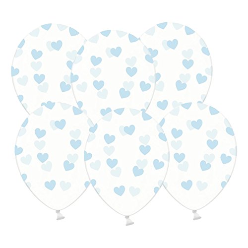 6 kristallklare Luftballons mit blauen Herzen - Ideale transparente Ballondeko - Kleenes Traumhandel®