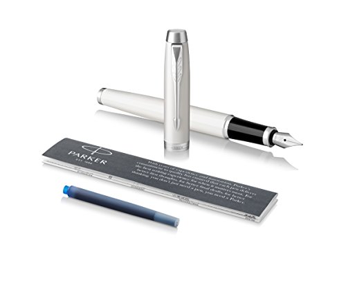 PARKER IM Fountain Pen, White Lacquer, Fine Nib with Blue Ink Refill (1931672)