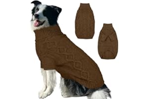 Lelepet Dog Jumpers Winter Dog Pullover, Knitted Warm Turtleneck Dog Christmas Sweater for Cold Weather, Soft Dog Knitwear for Large Dogs Boys Girls Pet Vest Outfit Cat Sweater, Coffee, 2XL