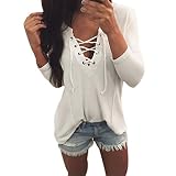 ZARU Mujeres camiseta de manga larga blusa casual camiseta suelta camiseta (M)