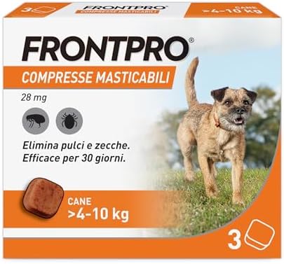 FRONTPRO 3 Compresse Masticabili Antiparassitario per Cani di Peso > 4-10 kg Protegge da Pulci e Zecche, Antipulci in Confezione da 3 Compresse da 28.3 mg di Afoxolaner, 4kg-10kg
