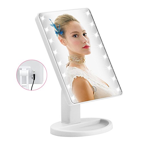 KYG USB Ladeanschluss Make up Spiegel 16 LEDs,Dimmerbar,Touch Schalter Schminkspiegel,batteriebetrieben Beleuchtet Kosmetikspiegel Weiß - 8