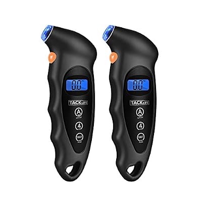 Tacklife Manomètre Numérique, Tacklife TG01-2 Classique Jauge de Pression de Pneu, Manomètre de Pression Pneus avec Écran LCD Rétroéclairé Bleu pour Voiture, Vélo , Moto (Deux Pièces)
