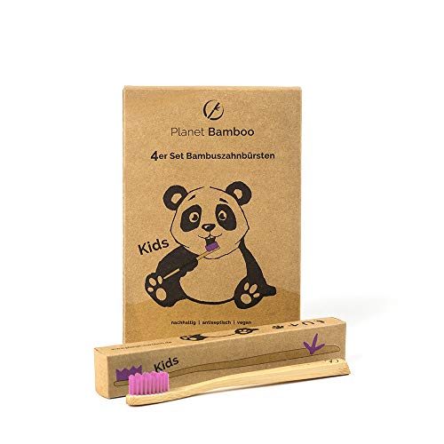 Planet Bamboo ? Paquete de 4 cepillos de dientes de bambú (Niños | rosa o azul | Medio), Cepillo de dientes natural (Rose)