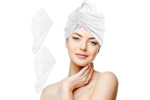 nice homeit Lot de 2 Serviettes à Cheveux Turban – 100% Coton filé à l'anneau, Doux et Confortable. Fabriqué en Italie (Blanc)