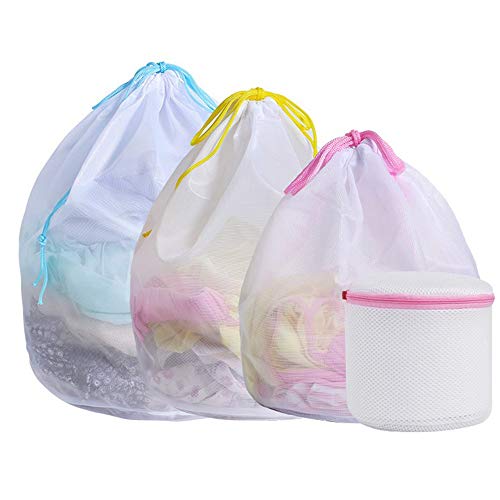 Preisvergleich Produktbild Xinlie 4 Stück Wäschesack Waschmaschine Wäschebeutel Wäschenetz für Waschmaschine Wiederverwendbare Netzbeutel mit Kordelverschluss für Hemd Strickwaren Socken Unterwäsche BH und Dessous