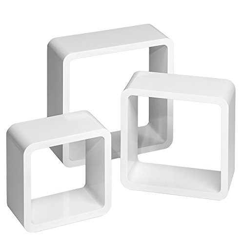 tectake 800703 3 Etagères murales Design Cube de Rangement en Bois, pour des Livres, CDs et de la décoration, Matériel de Montage Inclus - Plusieurs Couleurs - (Blanc | no. 403180)