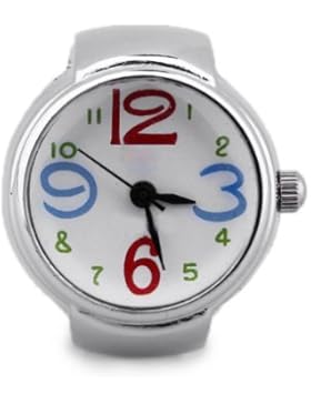 Gleader Ring Uhr Ringuhr Fingeruhr Damenuhr rund silberfarbe Quarzwerk Legierung HOT