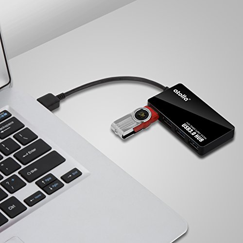 Atolla 4 Port USB 3.0 Hub Ultra Slim Extra Mini USB 3 Extender SuperSpeed Datenübertragung für Handy Apple MacBook Air MacBook Pro Mac Mini iMac MacPro Windows Laptop PC und weiteren USB Geräten(Schwarz) - 6