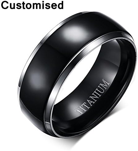 Customize Personalized Engraving 8mm Pure Black Simple Titanium Band Ring Wedding Engagement Promise Band Ring for Men Women,Christmas/Birthday/Valentine's Day Gift