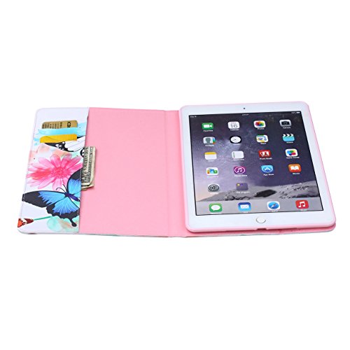 iPad Air 2 Hülle, Deenor Bunt Painting und Stilvoll Brieftasche Tasche PU Leder Flip Protective Stand Tasche Schutzhülle Hülle für Apple iPad Air 2 iPad 6 Generation.[Three Butterflies] - 7