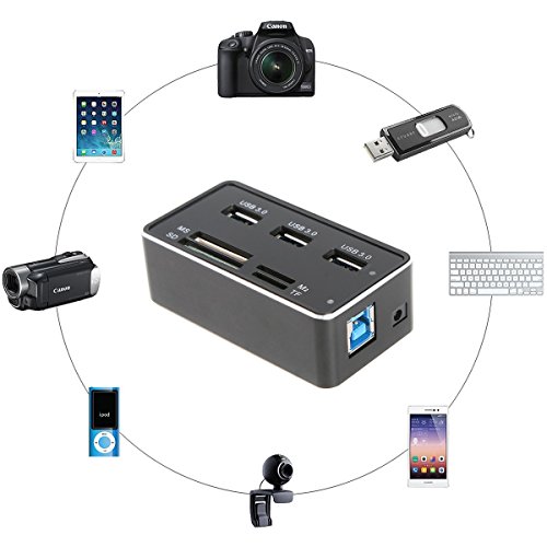 Cotop USB 3.0 Kartenleser Hub 3 * USB Slots High Speed Externer Speicherkartenleser für MS, Micro SD, M2, TF, hohe Speicherkapazität Kompatibel mit Mac PC Laptop(USB 3.0) - 4