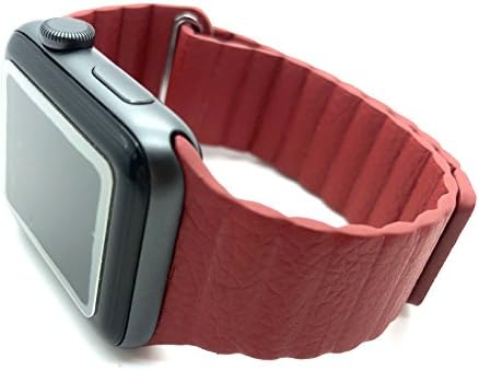 Replacement Leather Magnetic Loop Strap 38mm/42mm For Apple Watch Series 1/2/3 (Red, 42mm)