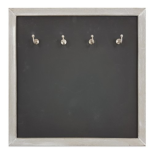 proheim Memo-Tafel mit Schlüssel-Haken Schlüssel-Brett 38 x 38 cm Kreide-Tafel aus Holz (Grau)
