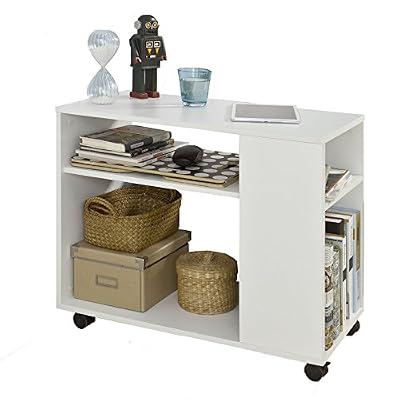 SoBuy FBT34-W Bout de Canapé Table Café roulante avec 2 Étagères de Rangement, 2 Niveaux Bibliothèque à roulettes