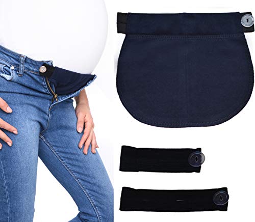 Mija - Juego de 3: Maternidad Embarazo banda de cintura AJUSTABLE extensor elástico de cintura 1028 (Azul)