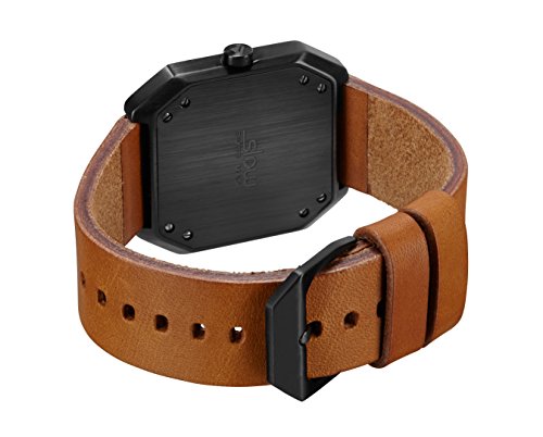 slow Jo 19 - Brown Vintage Leather Black Case Black Dial Unisex Quartz Watch with Black Dial Analogue Display and Brown Leather Strap