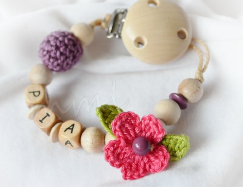 Personalised Dummy Clip with name, soother chain, dummy holder, pacifier clip - girls flower #57007931, handmade by mamasliebchen