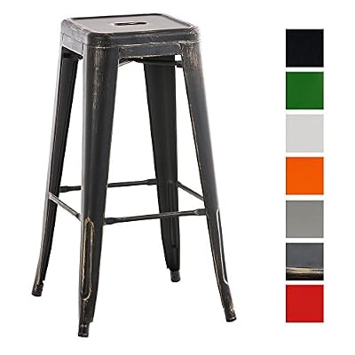 CLP Tabouret de bar 100% en métal JOSHUA, classique, robuste et empilable, hauteur siège: 77 cm noir-or