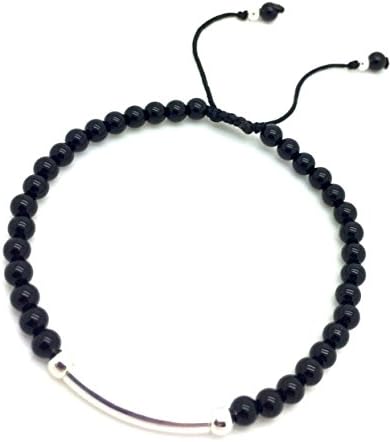 JUST GEMSTONES BLACK ONYX SILVER BAR FRIENDSHIP BRACELET - ADJUSTABLE