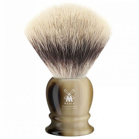 Muhle Synthetic Silvertip Fibre Shaving Brush With Large Imitation Horn Handle