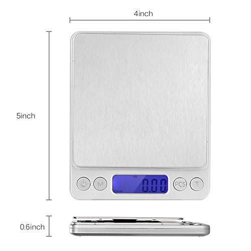Boweike Präzisionswaage Küchen Waage 3000g-0.1g Elektronische Waage Küchenwaage LCD Anzeige Mit Blau Licht Digitalwaage Mini Scale - 2