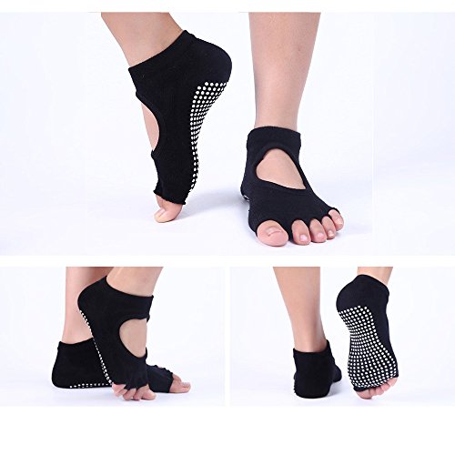 4 Paar Halbe Zehen Damen Rutschfeste Socken mit Baumwolle Atmungsaktivität ideal für Yoga Pilates Tanz Fitness - 3