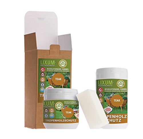 LIXUM TEAK Tropenholz HOLZSCHUTZ BIO (farblos) 175ml für 5m² - natürlicher Langzeitschutz für Holz, hält bis zu 10 Jahren, nur 1 Anstrich nötig. Mit integriertem UV-Schutz und ohne Weichmacher.