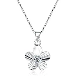 AieniD Blanco Collar para Mujer Plata Esterlina Cinco Pétalo Flor Tipo