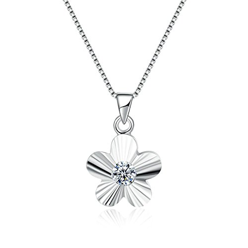 AieniD Blanco Collar para Mujer Plata Esterlina Cinco Pétalo Flor Tipo