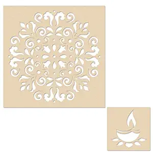 Incredible Gifts India Diwali Rangoli DIY Stencil for Floor Decoration (Wood, 30cmx30cm, Brown)