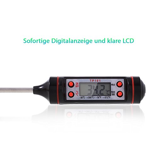 Küchenthermometer Haushaltsthermometer mit langer Sonde, LCD Bildschirm, Amorus® 2 PCS Einstichthermometer für Braten, Grill, BBQ Backen, Baby Ernährung und Badewasser usw (1) - 3