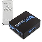 UNKOMPLIZIERT UMSCHALTEN: Mit dem Audioumschalter müssen Sie nie wieder Kabel an und abstecken. Verbinden Sie bis zu 4 Audiogeräte mit einem Wiedergabegerät und schalten Sie via Remote zwischen den Eingangsquellen um.