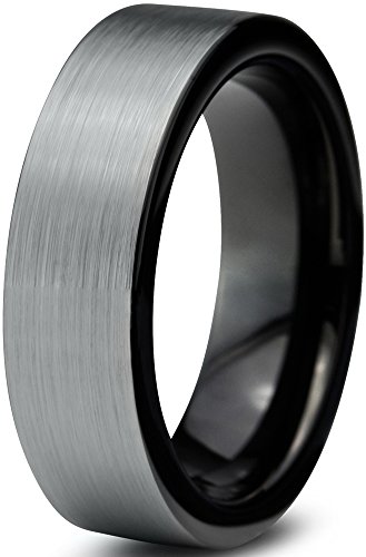 Tungsten Wedding Band Ring 6mm for Men Women Comfort Fit Black Enamel Pipe Cut Brushed Lifetime Guarantee